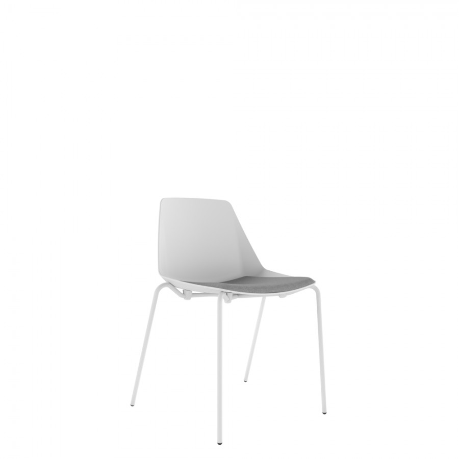 Polypropylene Shell Chair With Upholstered Seat Pad and 4-Leg White Steel Frame